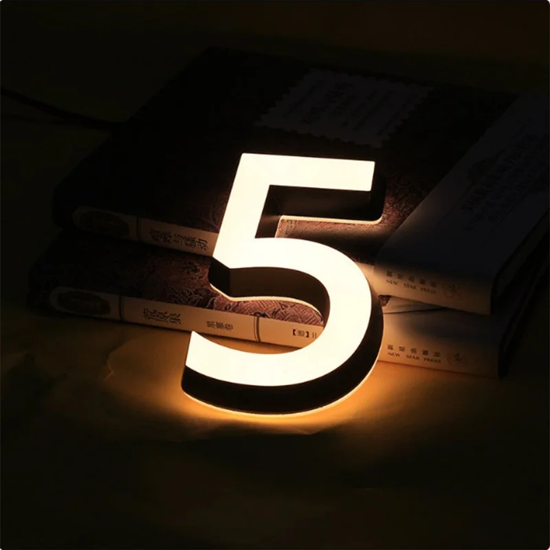 Outdoor Luminous Waterproof Acrílico Mini Casa Número Apartamento Porta Placa Aço Inoxidável Letter Sign Endereço Digital