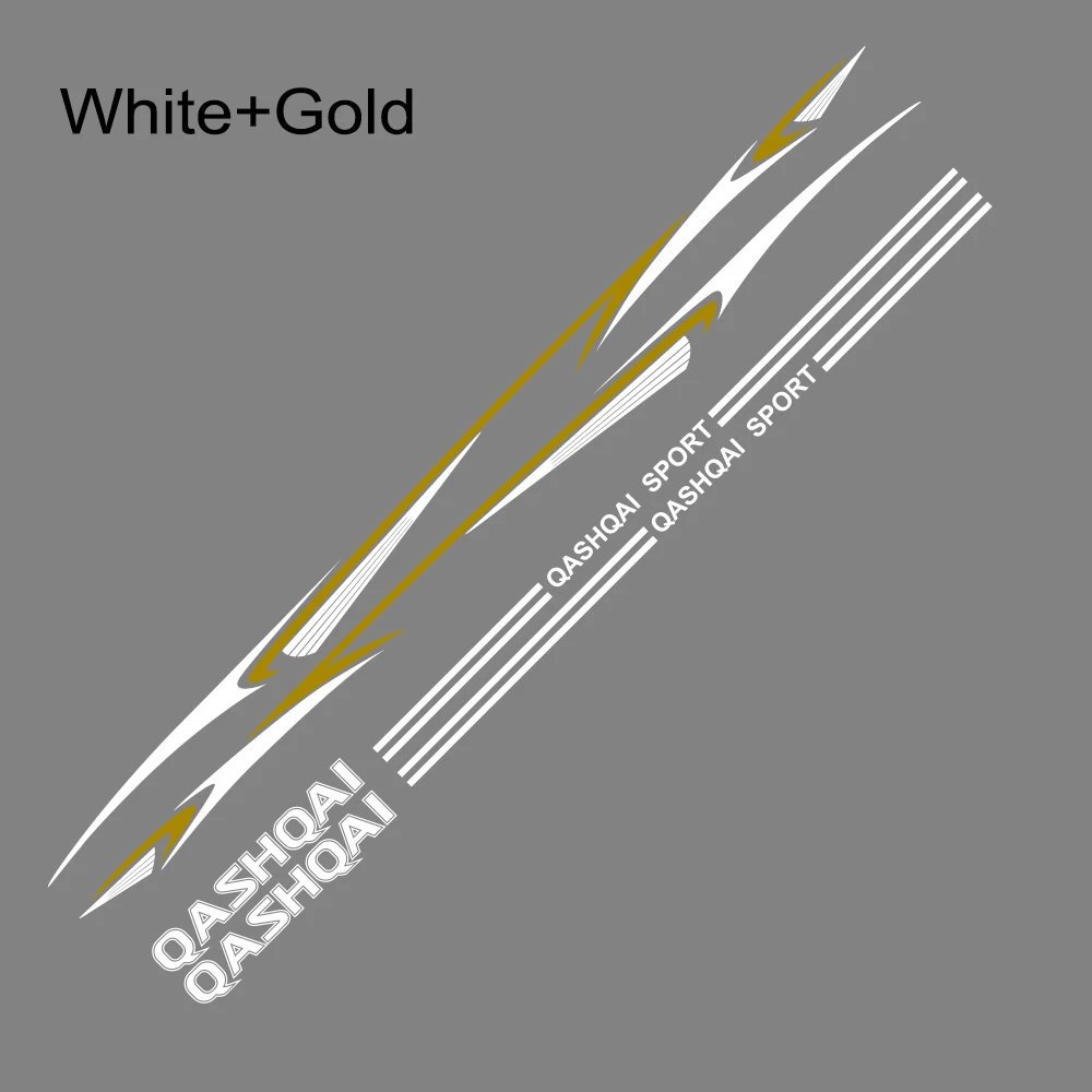 White Gold 2 шт. Автомобильная наклейка для Nissan Qashqai, виниловая пленка для автомобилей, водостойкая, для спортивного стайлинга, Авто Боковая юбка, наклейка, аксессуары для тюнинга автомобиля - Название цвета: White Gold