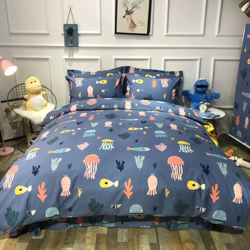 Комплект постельного белья из 100% хлопка с рисунком океанской рыбы двуспальный