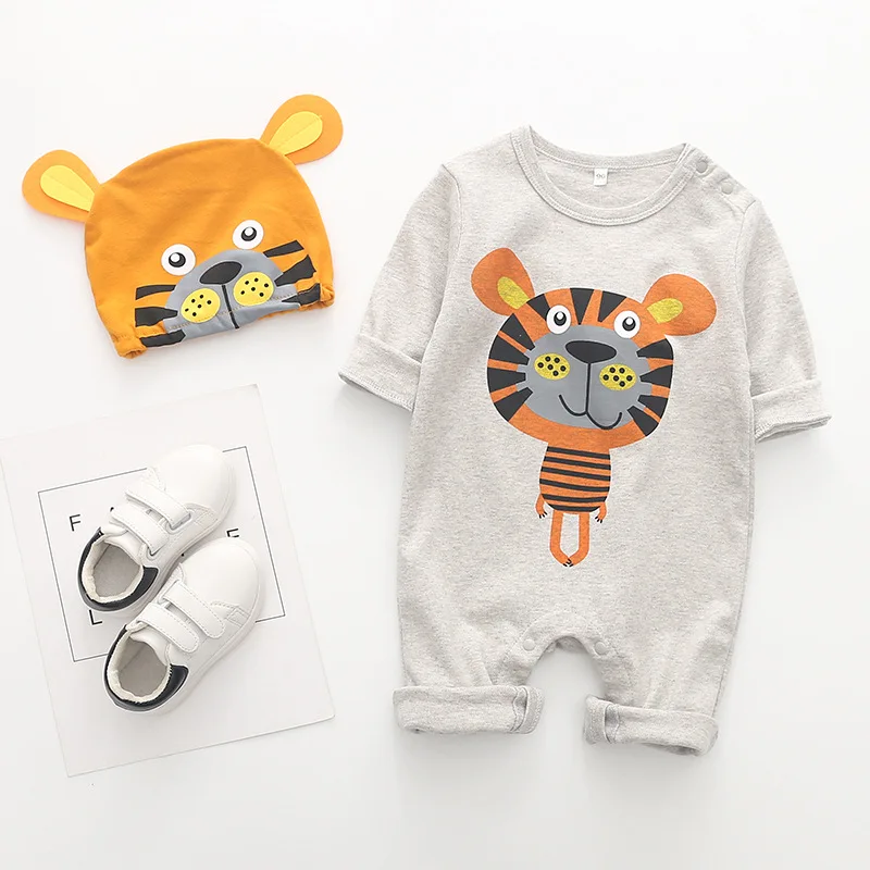 

Infant Romper Sets Spring Autumn Kids Fashion 2Pc Long Sleeve Cartoon Cotton Leisure Hat+Jumpsuit Baby Clothes Suits