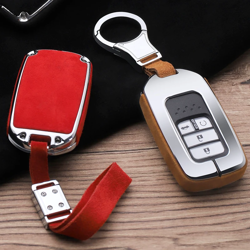 

Car Suede Leather Key Case Cover Chain Pocket For Honda Accord Civic CRV CR-V Pilot Vezel XRV CRIDER Crosstour 3/4 Smart Fob Key
