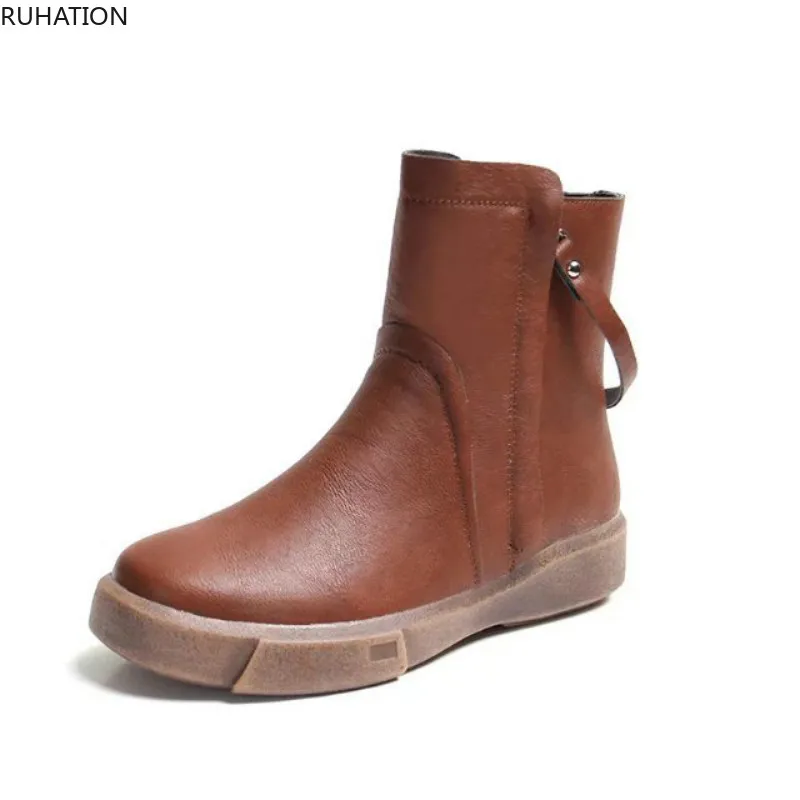 

Women Martin Boots with Double Zipper Flat Non-slip Soft PU Fall/winter Warmer Casual Fashionable Ankle Cotton Shoes Rubber Sole