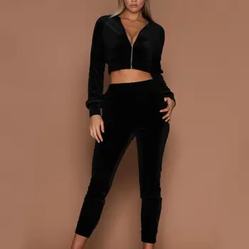 

2019 New Women Tracksuit Zipper Hoodies Sweatshirt Pants One Set Casual loose velvet sports jogging suit Gym and outdoor sports