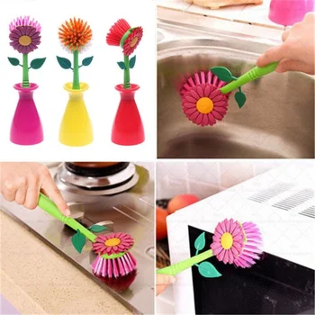 

1 Pcs Cleaning Brush Sun Flower Shape Pan Pot Brush Base Design Multi Bathroom Brush
