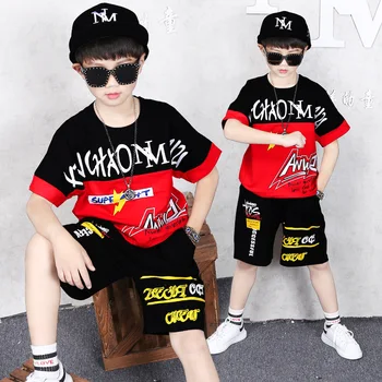 

2020 2Pcs/Set Children Boy Clothes Summer Fashion Casual Handsome Suit 4-12 Y Student Loose Sports Cool T-Shirt + Shorts Set