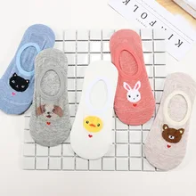 5 пар, хлопковые женские короткие носки с рисунками животных, кошек, собак, медведей, кроликов, уток, женские носки, тапочки Meias PW15