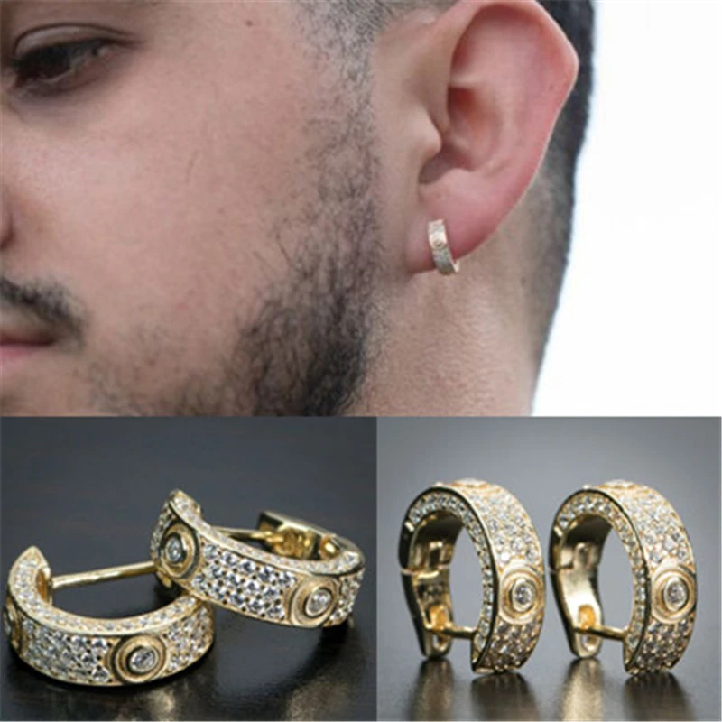 YOUHAOCC New Style Full Set Zircon Earrings Men's Earrings Hip Hop Trend Earrings Hoop Earrings