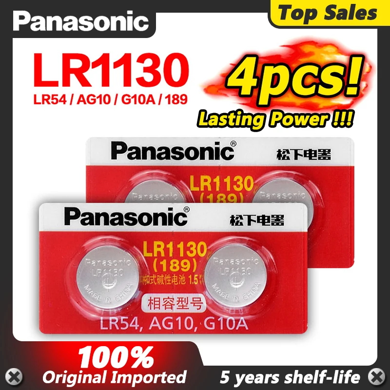 Батарейка Panasonic 1 5 в AG10 LR1130 LR 1130 батарейка 389 LR54 SR54 SR1130W 189 Кнопочная 4 шт. |