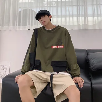 

2020 Men's Round Neck Hoodies Leisure Loose Coats Fashion Trend Sweatshirts Cotton Green/grey Color Casual Pullover Size S-2XL