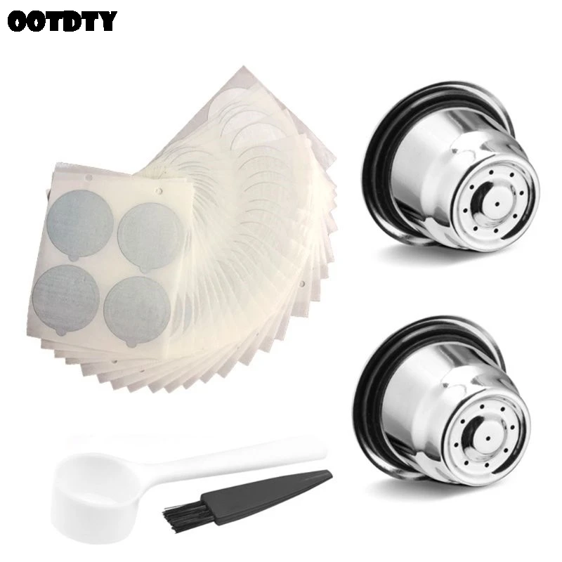 

2 Pods 100 Seals Stainless Steel Refillable Nespresso Coffee Capsule Reusable Nespresso Machine Espresso Coffee Maker Cup Filter
