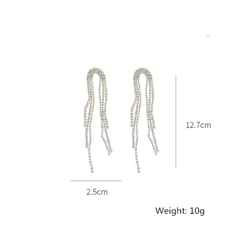 Long Tassel Crystal Drop Earrings for Women Geometric Full Rhinestone Earrings Statement Jewelry Gifts