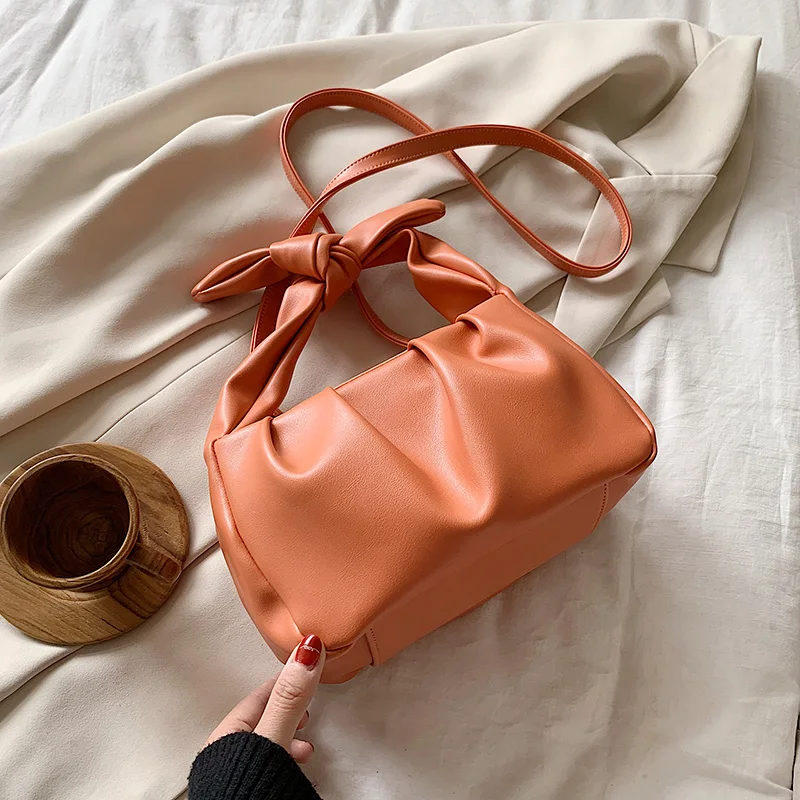 

Design Tie Handle Small PU Leather Crossbody Bags For Women 2020 Solid Color Shoulder Handbags Female Travel Totes
