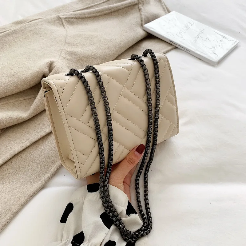 Однотонные сумки через плечо из искусственной кожи для женщин маленькая цепочка сумка через плечо женская дизайнерская роскошный замок сумки