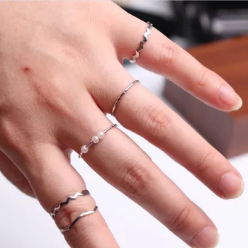 

INS Five Pieces Set Fashion and Personality Ring Female Non-mainstream Design Immortal Normcore Style Pearl For