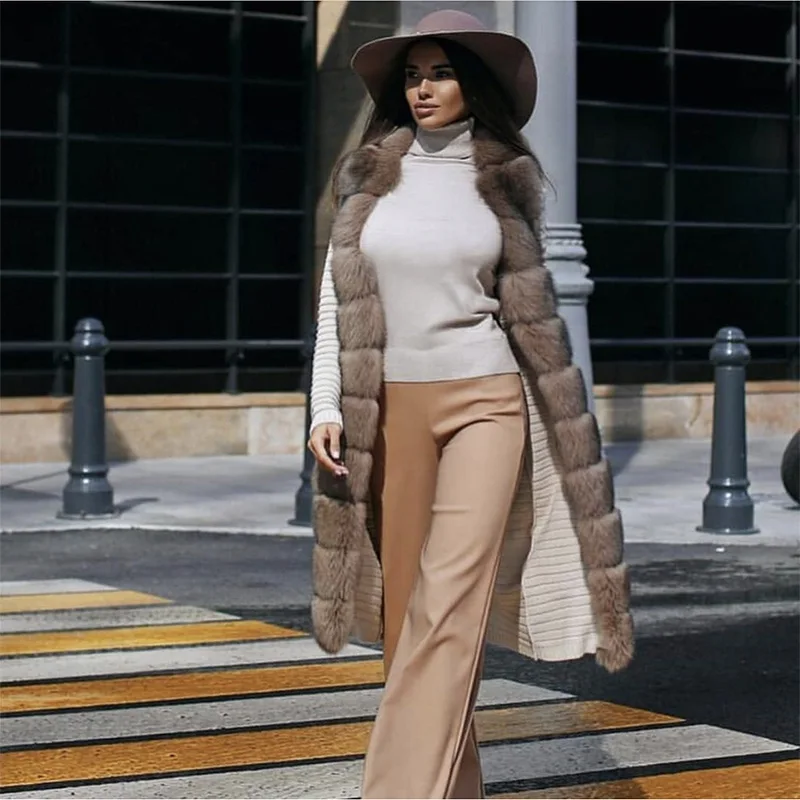 Discount EIFURKOP Women real fur coat genuine wool knitting with fox collar warm winter coat real fox fur coat winter long outerwear 2