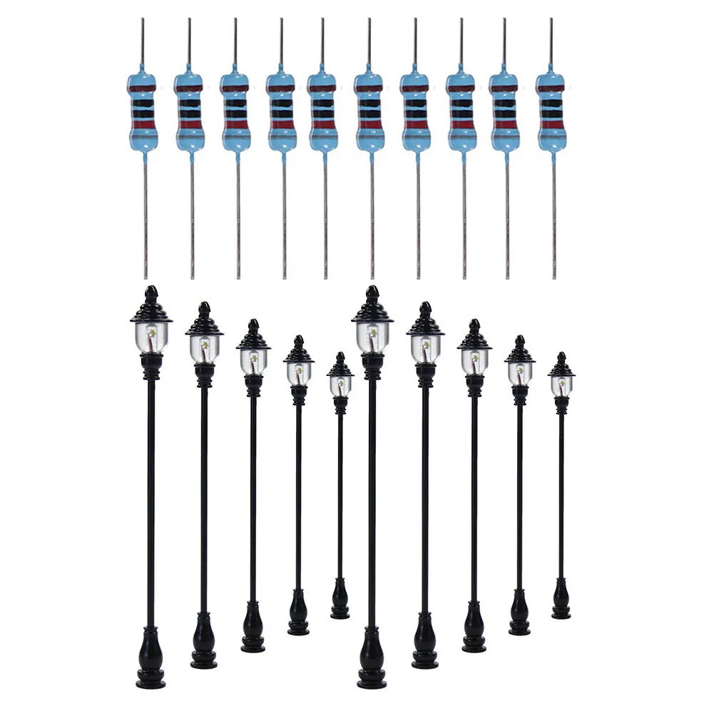 10pcs Model Railroad Train OO/HO Scale Lamp Posts Led Street Light Lamp Train Artificial Miniature Railroad Decoration Landscape