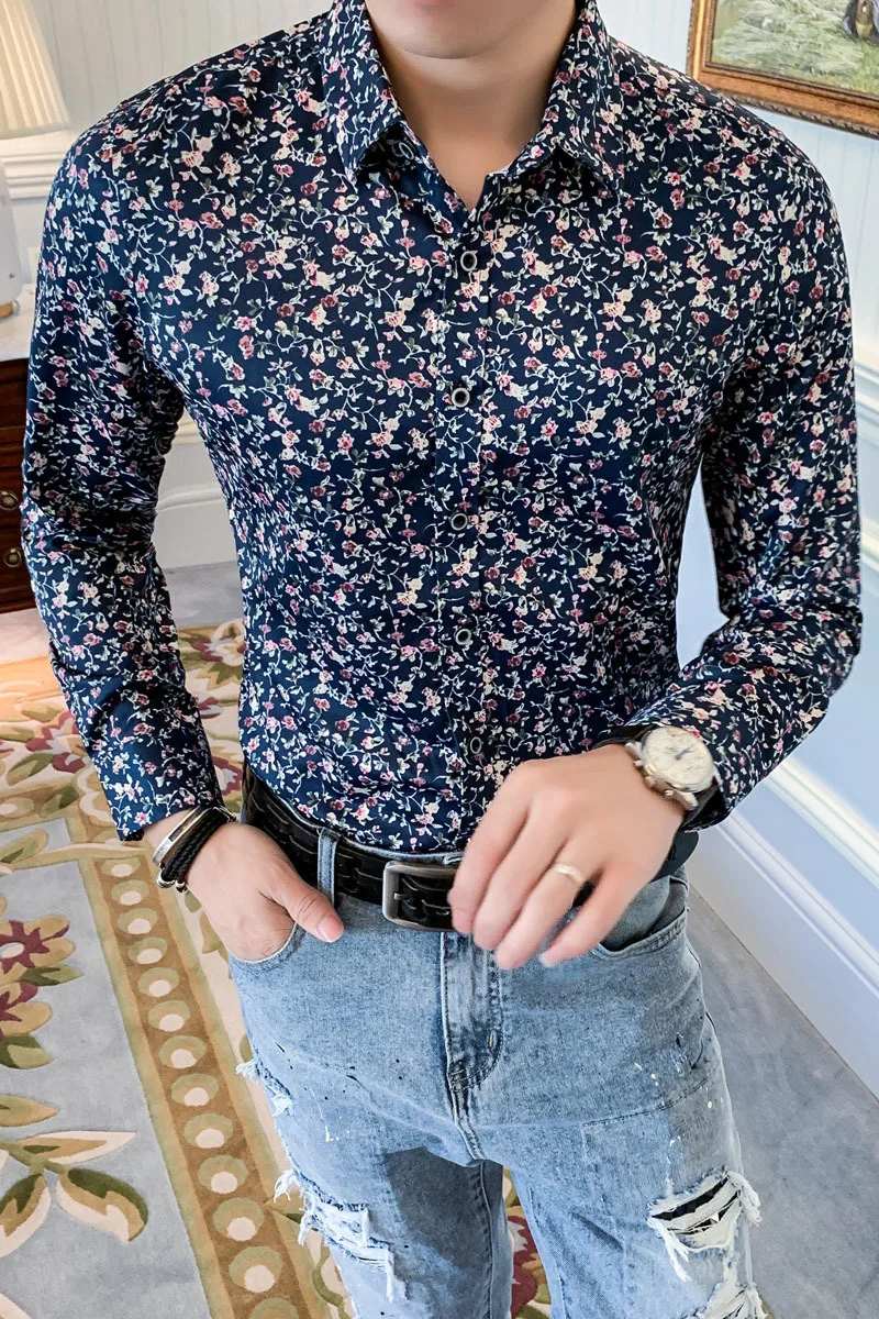 Уличная одежда, топ Camisa Social Masculina Manga Longa, ретро бренд, Повседневная рубашка для мужчин,, Мужская одежда, рубашка с цветочным принтом, длинный рукав