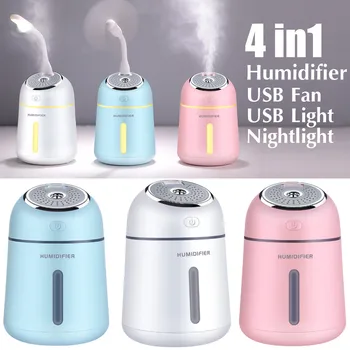 

4 In 1 330ML Diffuser USB Ultrasonic Air Humidifier Mist Maker Essential Oil Diffuser for Home with LED Light and Fan