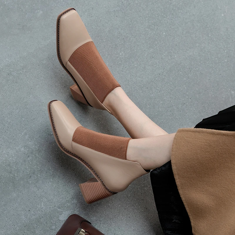 Women's Chunky Heel Ankle Boots - Square Toe Booties With Side Zipper, Casual & Dressy