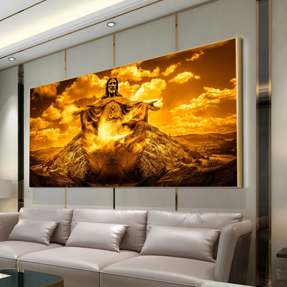 

Golden Jesus Mountain Canvas Painting Art Posters And Prints Christian Landscape Picture Cuadros On Wall For Living Room Decor