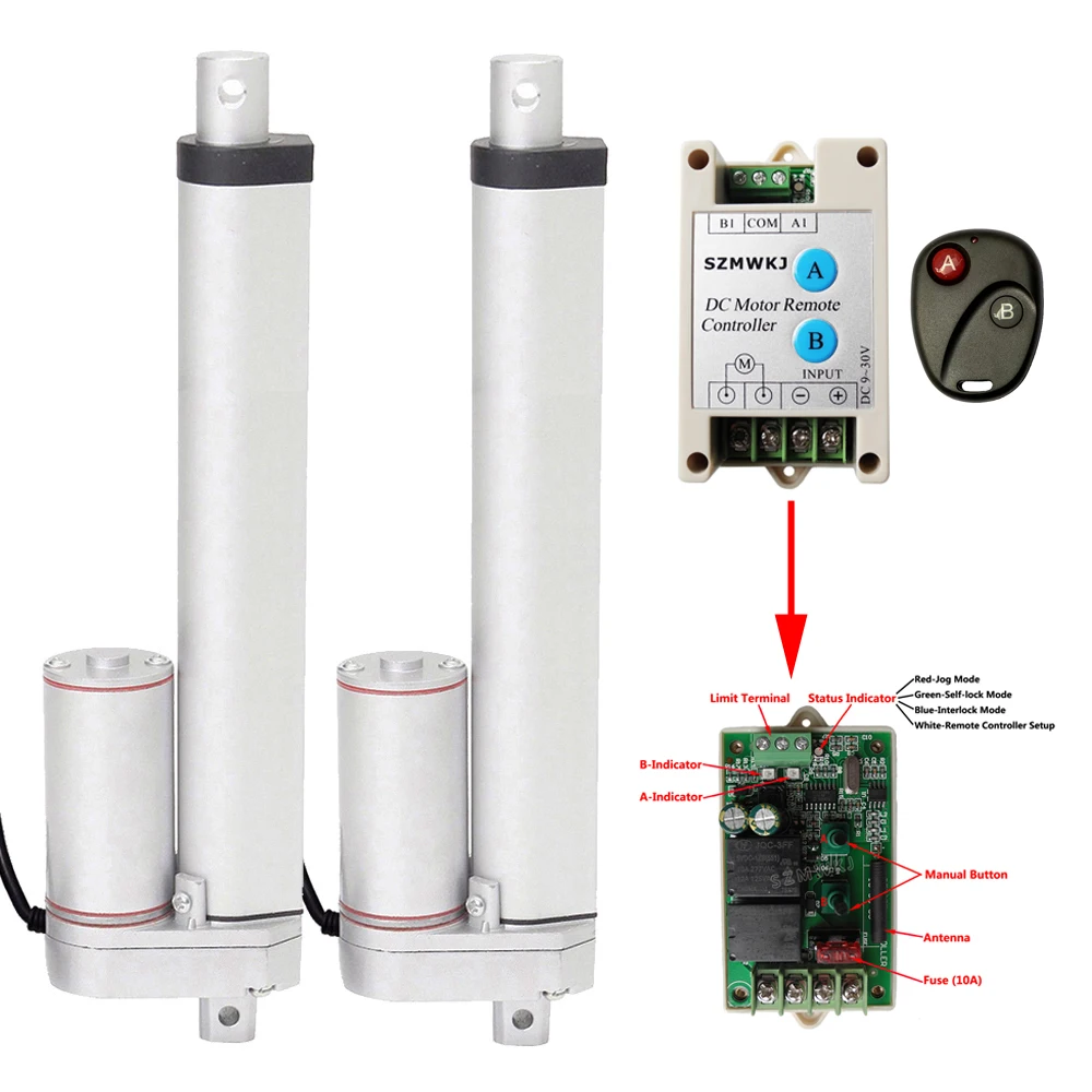 Комплект из 2 250 мм 1" 12 в линейных приводов 14 мм/сек. двигатель постоянного тока с переключаемым передним обратным контроллером комплекты для мебели автомобилей ТВ лифтов