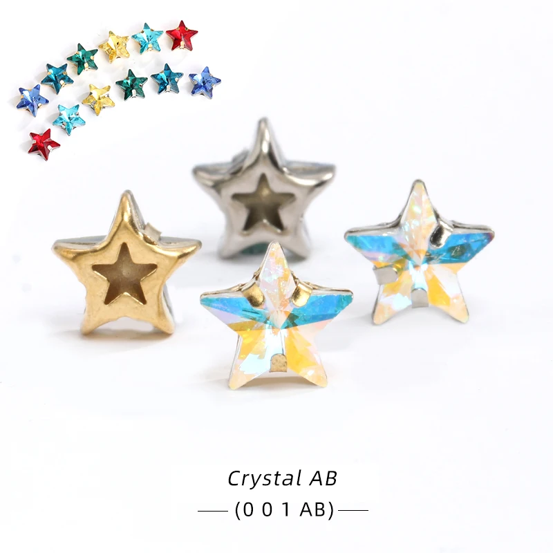 Pipatian Star Crystals Sewing on Rhinestone Beads for Needlework Metal Base Strass Colorful Fabric Decoration Star for Sewing 