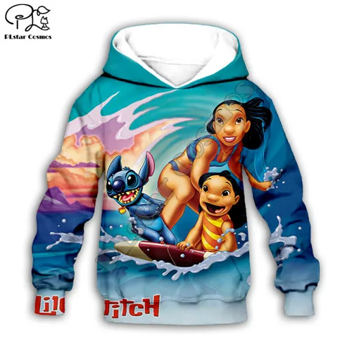 Детская одежда Lilo Stitch 3D Толстовка с капюшоном для маленьких мальчиков и девочек; пуловер с принтом; свитер с длинными рукавами с героями мультфильмов; уличная одежда; костюм; 8