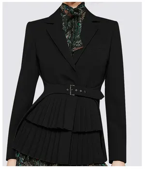 

Women Fashion Long Sleeve Elegant Suits Ruched V-Neck Black Blazer Patchwork Single Breasted Casual Blazer