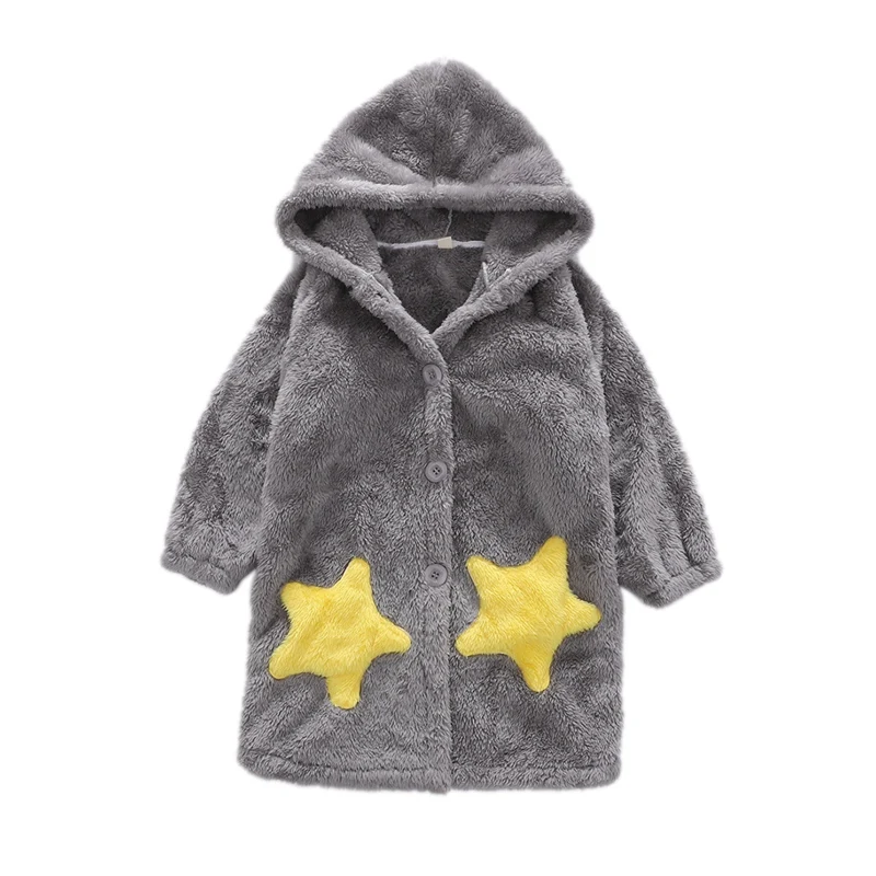 New Flannel Kids Robes Thicken Children Bathrobe Soft Boys Girls Bath Robes Children's Pajamas Hooded Kids Night Gown Sleepwear - Цвет: 4