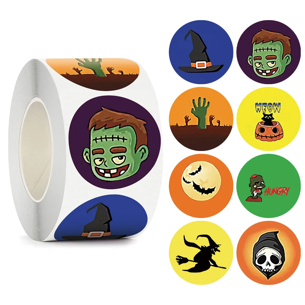 50-500 stücke 1 zoll Runde Geschenk Verpackung Dichtung Label Kürbis Hexe Halloween Aufkleber Candy Tasche Box Aufkleber Für halloween Party Decor – Detail 10