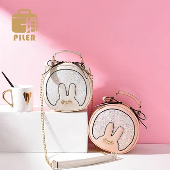 

Fashion Women Round Bag Small Leather Circular Crossbody Bags Bling Chain Ladies Purse Female Shoulder Bags Rabbit Messenger Bag