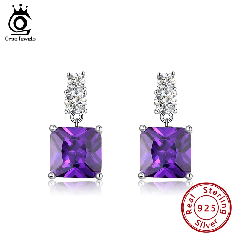 ORSA JEWELS фиолетовые квадратные висячие серьги S925 Серебряные прозрачные CZ женские 18