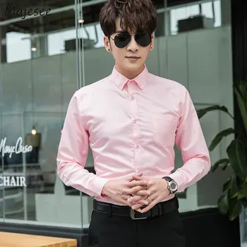 

Pink Men Long Sleeve Shirt Large Size Mens Shirts Casual Slim Fit 5XL Males Business High Quality Stylish Clothes Ulzzang Chic