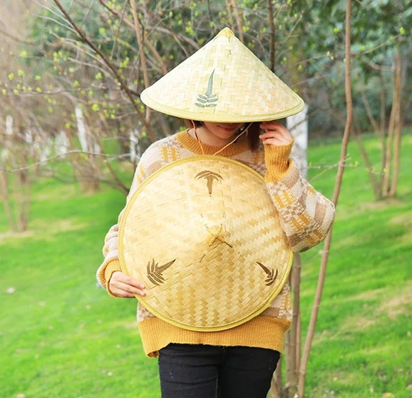 Descodificar seta agitación Sombreros de mimbre de bambú de estilo chino, sombrero de paja tejido a  mano Retro, gorra de lluvia de Turismo, accesorios de baile, cono,  sombrilla de pesca, sombrero de pescador|Accesorios de toldo| -