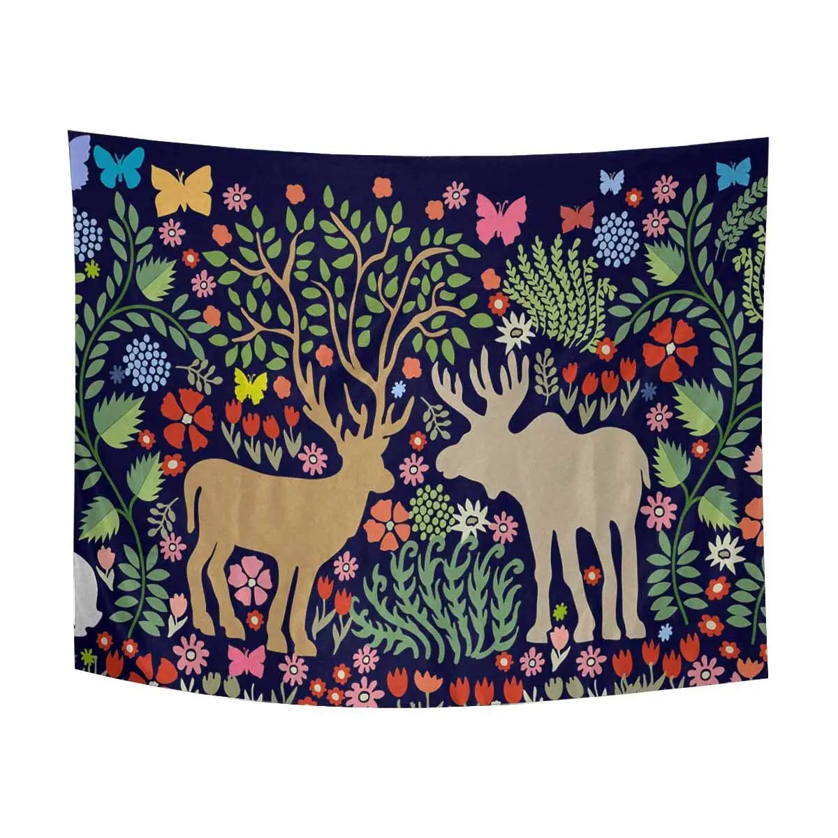 

Fantasy Animals Deer Elk Squirrel Hare Hedgehog Bushes Floral Tapestry Wall Hanging