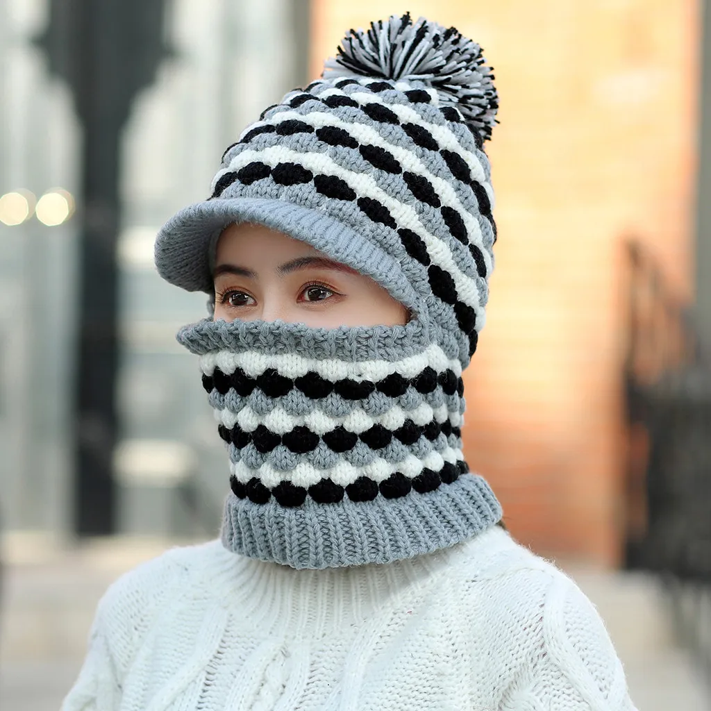 20# женская шапка, шарф, сиамский воротник, милая Зимняя Вязаная мужская шапка с черепом, берет, кольцо, шарф, помпоны, зимние шапки, вязаная шапка s