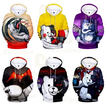 

Monokuma 3D Hoodies Men Women Harajuku Hoodie Pullovers Monokuma Print Cosplay Costume Black White Bear Kids Clothes