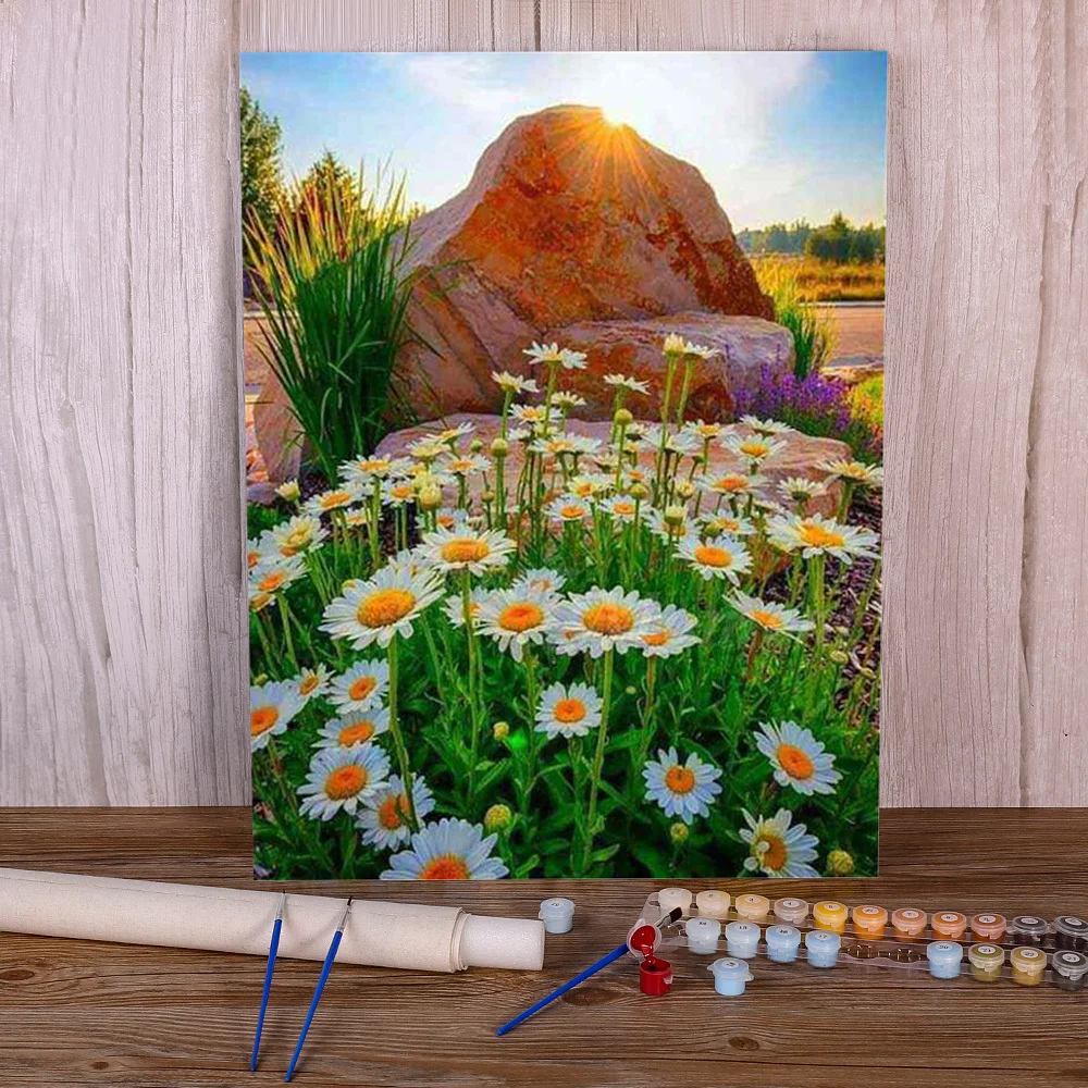Flower Coloring By Numbers Painting Package Acrylic Paints 40*50 Canvas