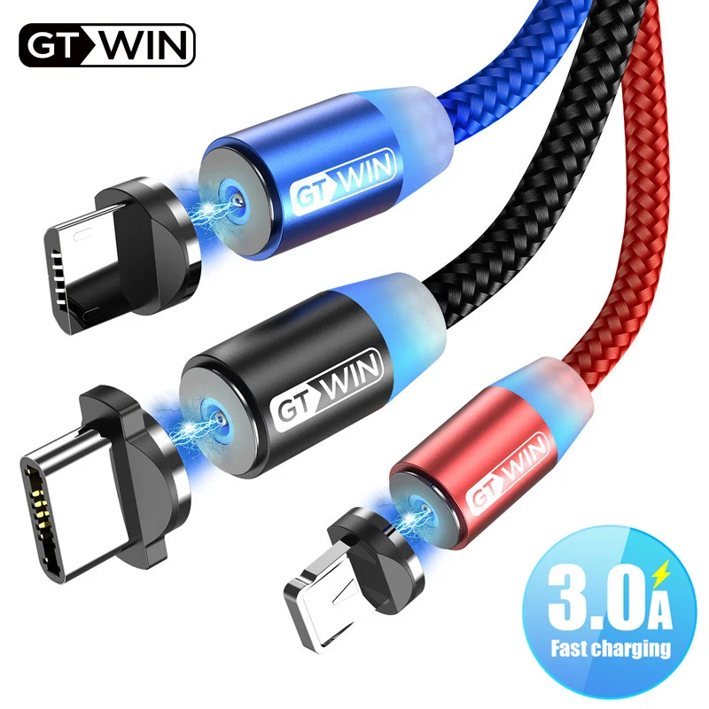 Магнитный Micro USB кабель с разъемом типа C для быстрой зарядки GTWIN 3A для iPhone samsung Xiaomi Redmi