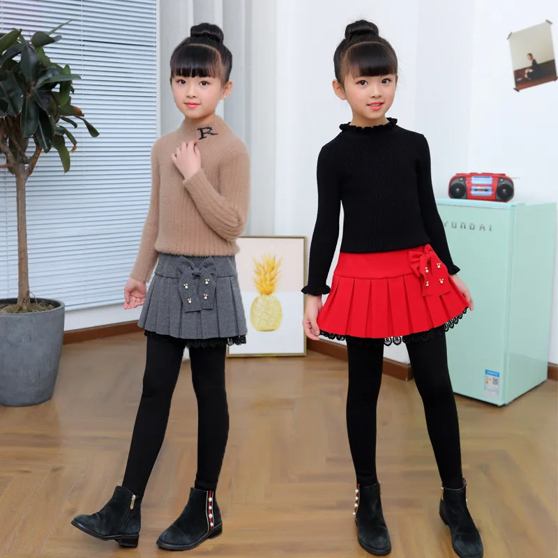 Günstig Winter Mädchen Warme Röcke Hosen Für Kinder Patchwork Bowknot Prinzessin Leggings Kinder Dance Hosen Kuchen Rock Hose