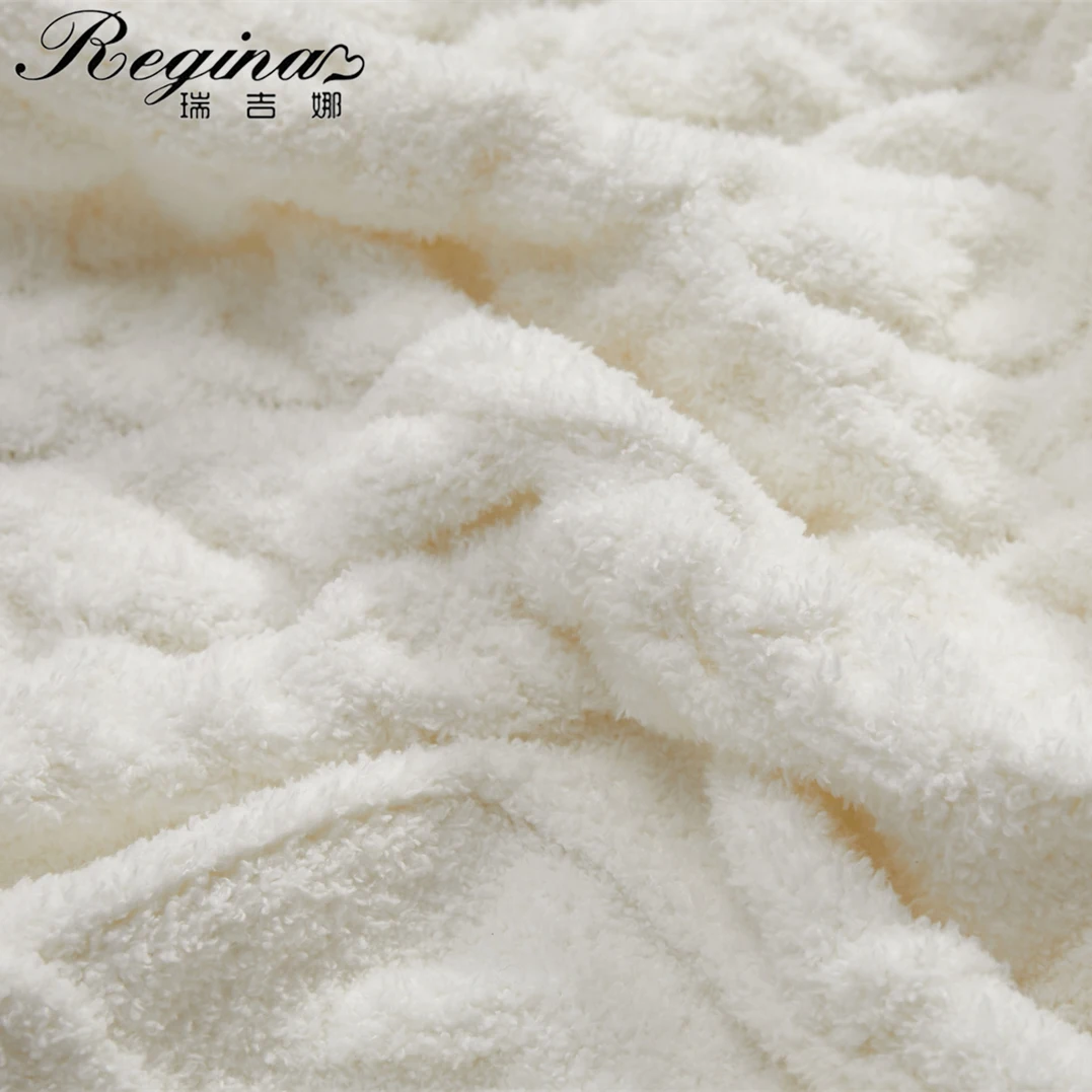 Regina Brand Microfiber Cozy Crochet Blanket Throw White Stripe