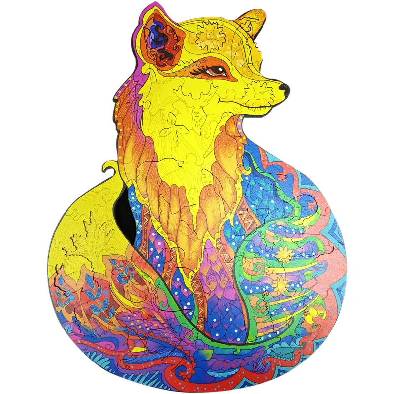 New Children Toy Christmas Gift Wooden Puzzles Unique Shape Jigsaw Pieces Best for Adults Kids Alluring Fox lion Puzzle | Дом и сад