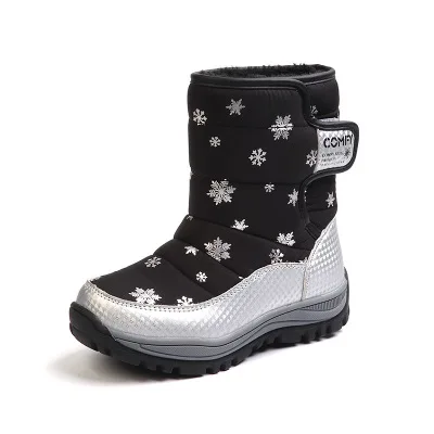 Водонепроницаемые зимние ботинки; детская обувь для девочек; зимние ботинки; модная плюшевая детская обувь; кроссовки для студентов; Детские хлопковые ботинки; 27-32 - Цвет: Черный