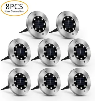 

8pcs Solar Power Buried Light Disk Lights Ground Buried Garden Lawn Deck Path Outdoor Waterproof Warm White Light Lawn Lamp