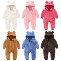 Cute Plush Bear Baby Rompers Toddler Girl Overall Jumpsuit Spring Autumn Hooded Zipper Baby Boys Romper Infant Crawling Clothing 1