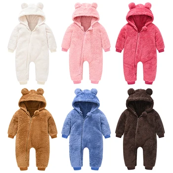 Cute Plush Bear Baby Rompers Toddler Girl Overall Jumpsuit Spring Autumn Hooded Zipper Baby Boys Romper Infant Crawling Clothing 1