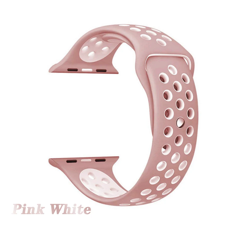 pink white Дышащий спортивный ремешок для наручных часов для Apple watch5 4 44/40 мм Nike кремниевый браслет для наручных часов iwatch, версия 1, 2, 3, ремешок 42/38 мм браслет - Цвет ремешка: pink white