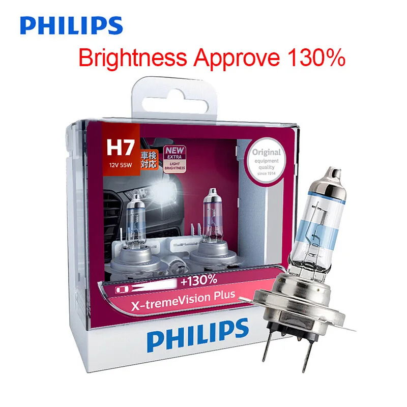 Автомобильная галогенная лампа Philips H7 X treme Vision Plus 12 В 55 Вт 130% ярче 12972XVP S2 пара|Лампы