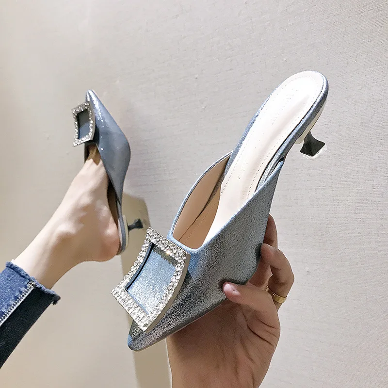

8388-3 Summer 2019 New Style Fashion Sandals Pointed-Toe Square Buckle Thin Heeled Versatile Elegant Fashion Sandals Women's