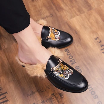 

Men's Leather Casual Shoes Men Personality Men's Moccasins Sneakers Men Walking Winter Men Shoes Chaussure Homme Half Slippers